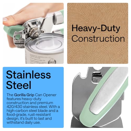 Gorilla Grip Mint Stainless Steel Manual Can Opener - Heavy Duty Kitchen Tool