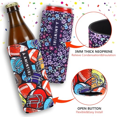 Amintiri 12oz Slim Can Cooler Sleeves - 8 Pack Insulated Neoprene