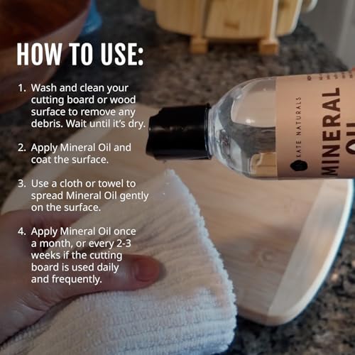 Kate Naturals Food Grade Mineral Oil for Cutting Boards - 8oz