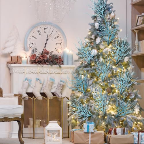 Blue Coastal Christmas Picks Set of 24 - Beachy Holiday Decor