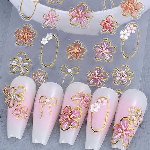 KAHSOSE 5D Flower & Butterfly Nail Stickers - 2 Sheets Embossed Decals