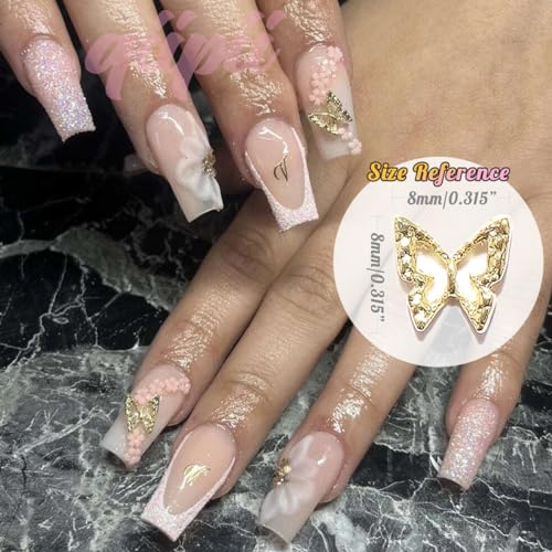 Golden 3D Butterfly Nail Charms - 60pcs Alloy Metal Nail Art Jewels