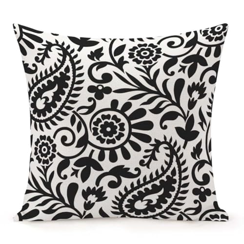 Paisley Throw Pillow Cover 16x16, Black and White 57t Cushion Case