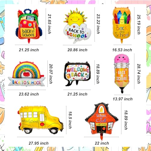 Back to School Balloons Set - 8 Foil Balloons for Classroom Decor