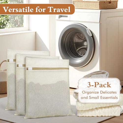 Natural Cotton Mesh Laundry Bags 12x16" - 3-Pack for Delicates