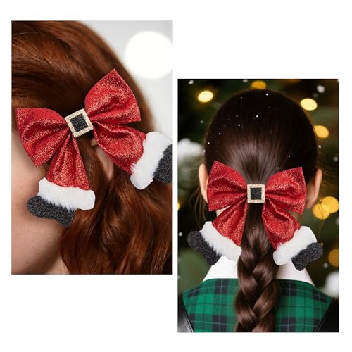 Christmas Red Sparkly Velvet Bow Hair Clip for Women and Girls