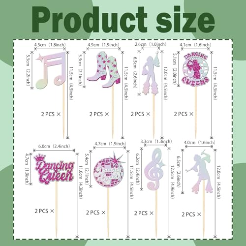 16PCS Glitter Music Note Cupcake Toppers for 70s Disco Parties