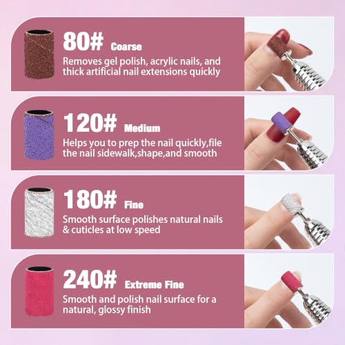 Rolybag 150 Pcs Nail Drill Bits Sanding Bands Set with Mandrel Bits