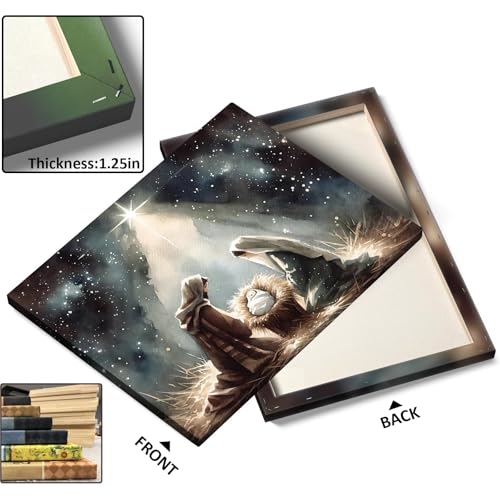 Nativity Scene Canvas Wall Art - Holy Family and Star Religious Christmas Decor - 24x30 Inch, Framed