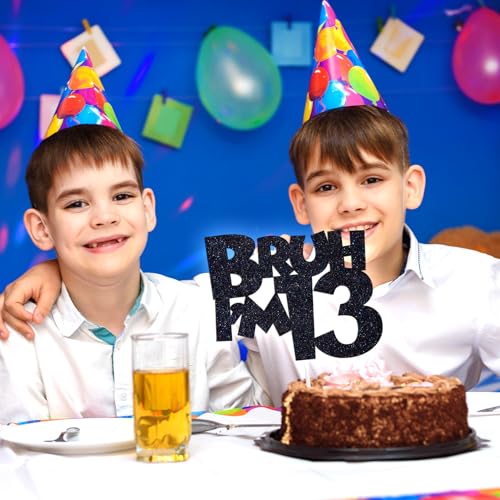Happy 13th Birthday Cake Topper for Boys - Black Glitter Design