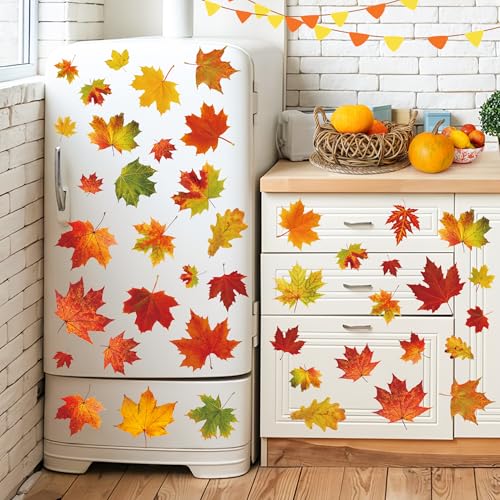 9 Sheets Fall Maple Leaf Window Clings - Reusable Autumn Decals for Glass
