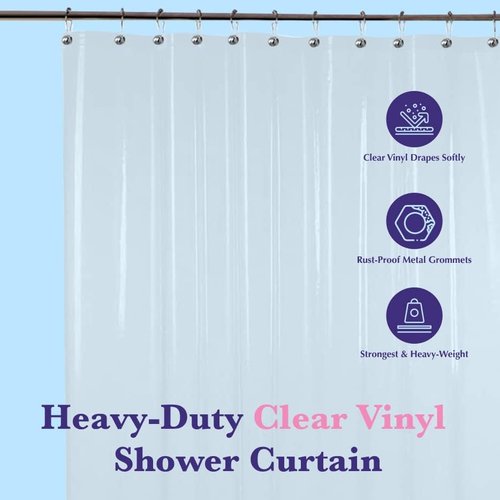 Epica Heavy-Duty Clear Vinyl Shower Curtain Liner - 72x72, Stain & Soap Scum Resistant, Rust-Proof Grommets