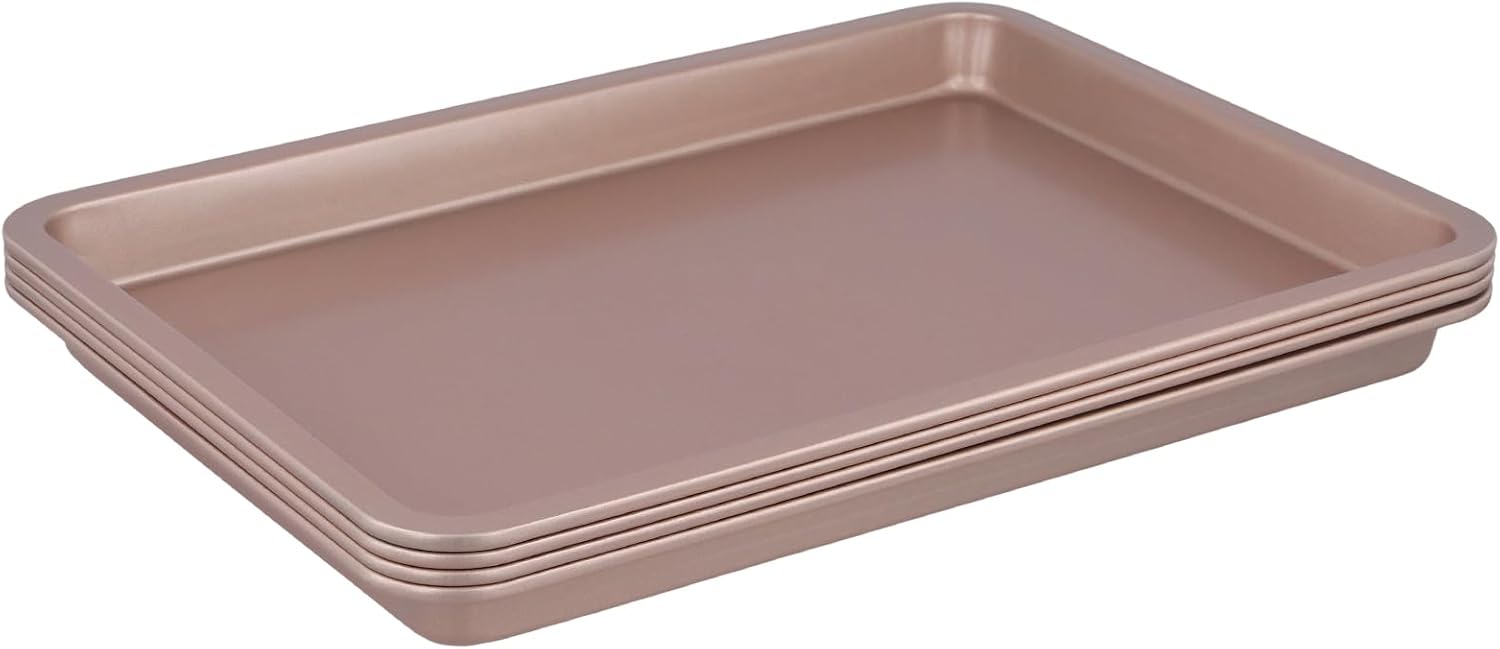 Sheutsan Gold Baking Sheet Pan - 4 Pack Carbon Steel Oven Trays, 13 x 9 x 1 Inch for Cookies & Roasting