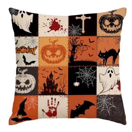 Halloween Pillow Cover 18x18 - Plaid Ghosts & Jack O'Lantern