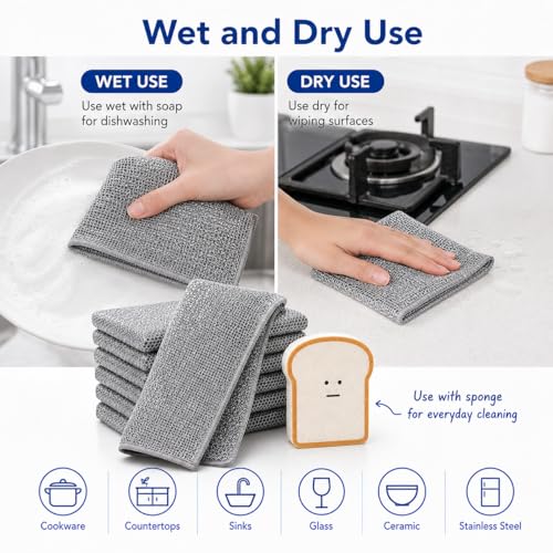 Muwfeuin Non-Scratch Wire Dishcloths 6-Pack with Sponge