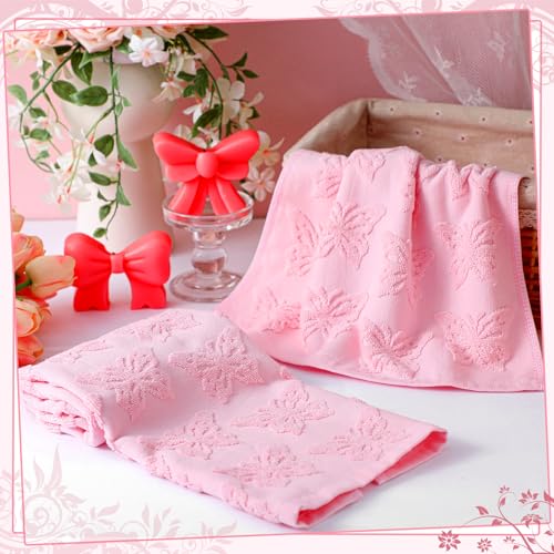 Light Pink Butterfly Hand Towels - 100% Cotton, 2 Pack
