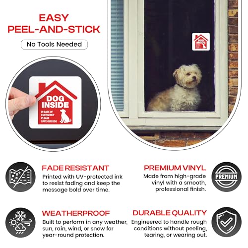 Durable Dog Inside Emergency Stickers - 4 Pack for Pet Safety