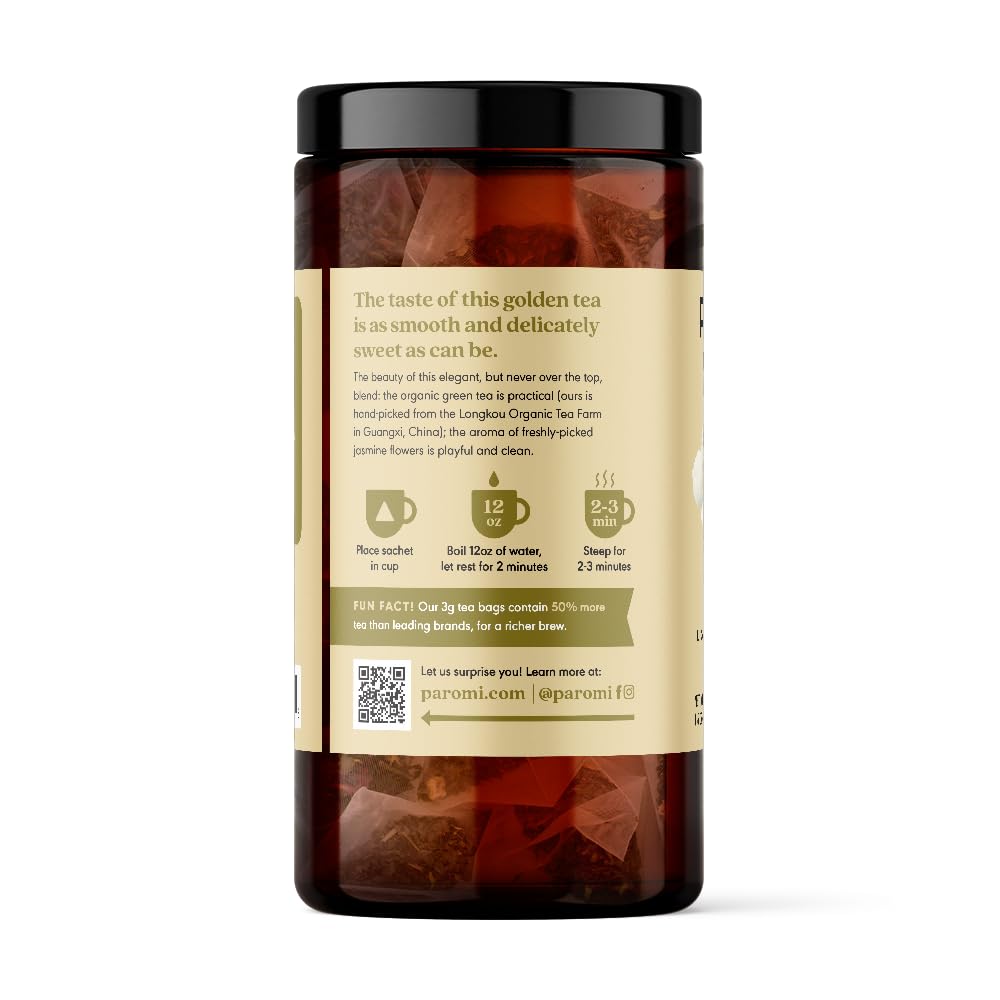Paromi Jasmine Organic Green Tea, Signature Jar, 15 Count (Pack of 6)