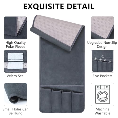 Non-Slip Polar Fleece Couch Armrest Organizer - Dark Gray, 5 Pockets