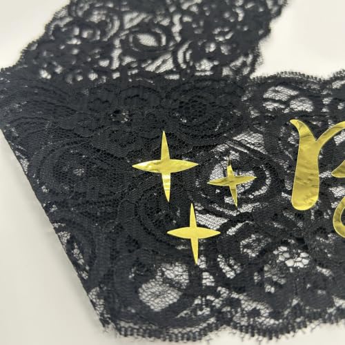Black 'Birthday Bitch' Lace Sash with Pearl Pin for Women