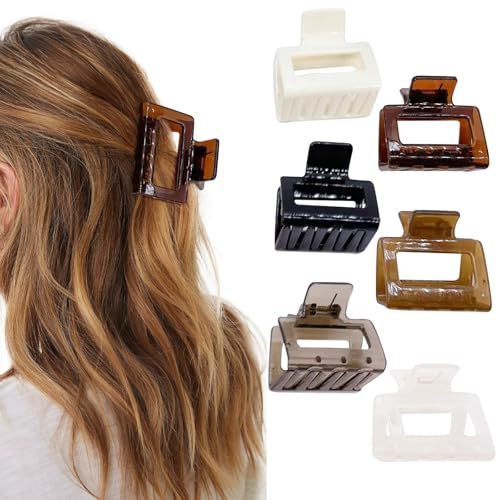 Papasgix 6 PCS Checkered Hair Claw Clips 1.97" Small Non-Slip Square Rectangle Hair Styling Accessories