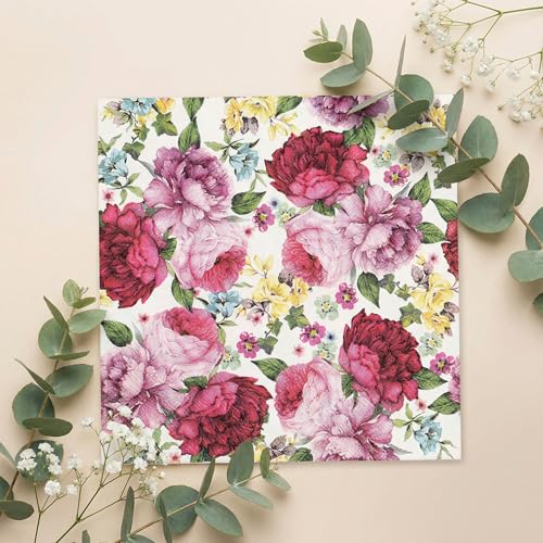 Vintage Floral Paper Napkins - 2-Ply, 20-Count, 6.5 Inch