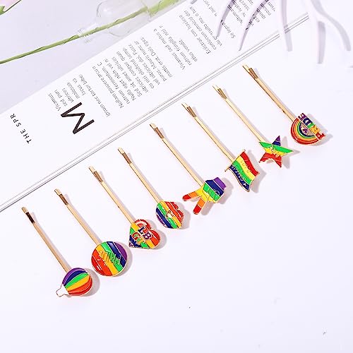 Rainbow Hair Clips 2 Inch Enamel Hairpins 8-Piece Pride Hair Accessories