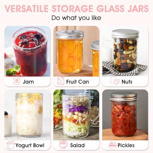 Showvigor 16oz Wide Mouth Mason Jars - 2 Pack Airtight Glass Storage