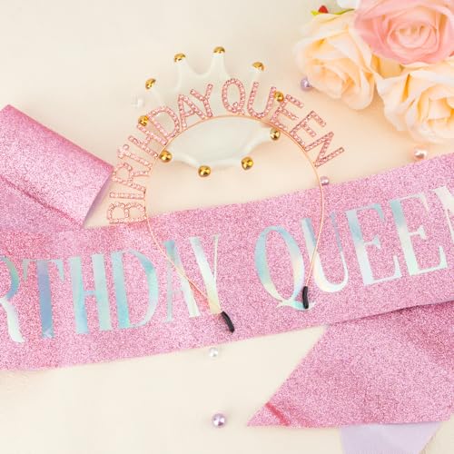 Birthday Queen Sash and Rhinestone Tiara Set for Women