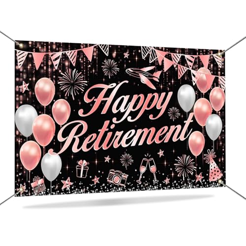 Rose Gold Happy Retirement Banner Backdrop - 70.8x43.3 Inch
