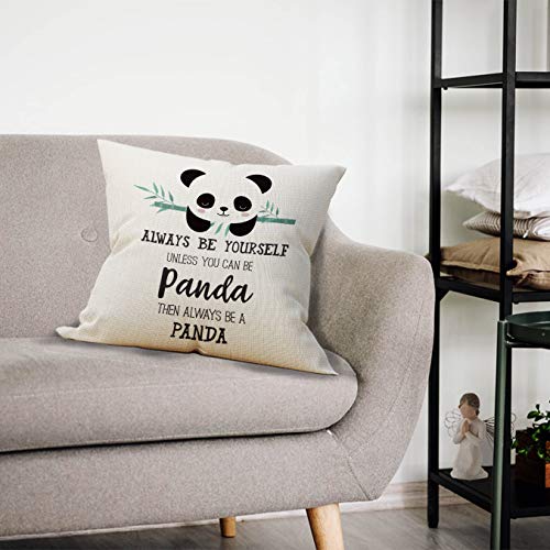 Panda Throw Pillow Cover 18x18 Beige Cotton Linen Decorative Case