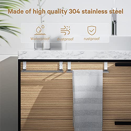 Over Cabinet Towel Bar - Silver Stainless Steel Holder, 2 Pack