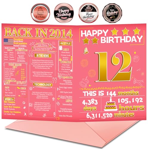 Joycard 12th Birthday Card for Girls with Envelope - 2014 Memories