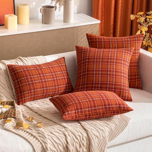 MIULEE Burnt Orange Plaid Pillow Covers 18x18 Inch - Set of 2