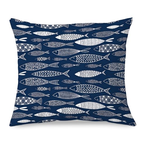 Coastal Blue Fish 18x18 Pillow Cover for Home Decor