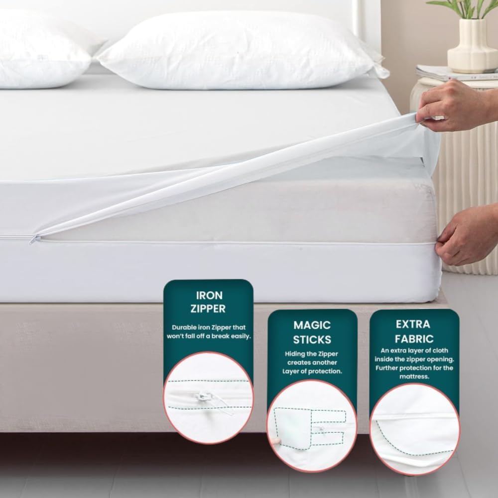Zippered Mattress Encasement, Full Size Waterproof Mattress Protector, Breathable & Noiseless Absorbent 6-Sided Mattress Cover