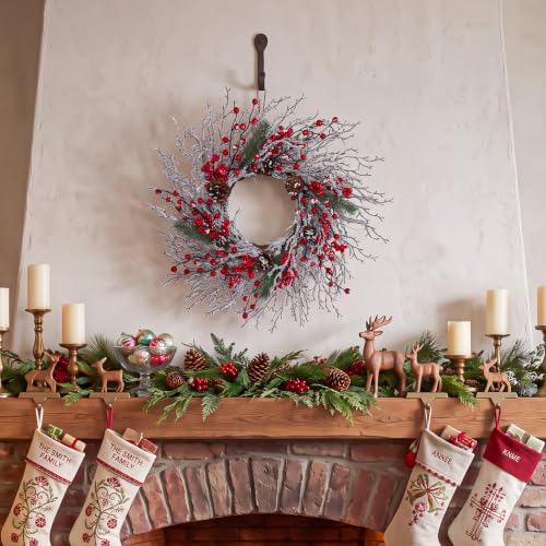 22-Inch Christmas Wreath for Front Door with Branch Variation - Pre-Lit Holiday Decor