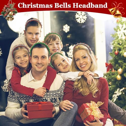 BAHABY 2 Pack Christmas Jingle Bell Headbands Red Green Silver