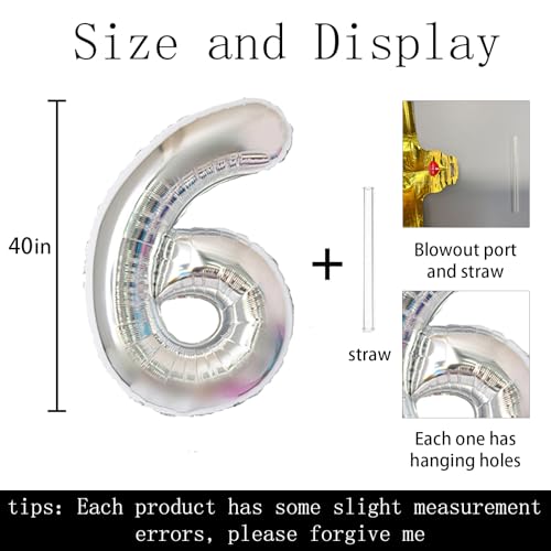 40 Inch Number 6 Foil Helium Balloon for Birthday Parties