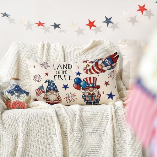 Independence Day Throw Pillow Cover - 12x20 Inch Fireworks Design