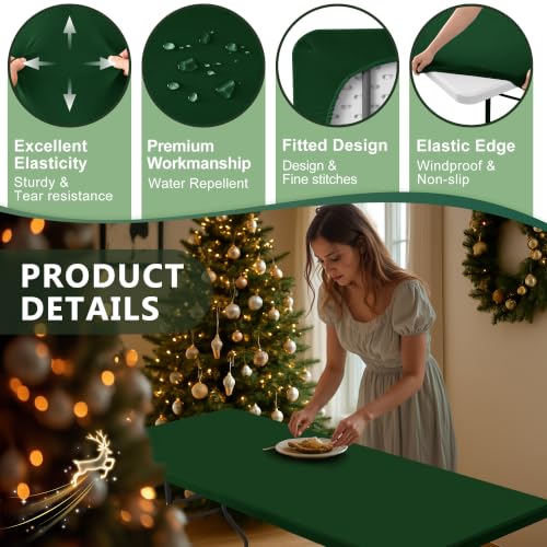 Stretch Fitted Tablecloth for 8 Foot Rectangular Tables - Hunter Green 30"x96" - 6 Pack