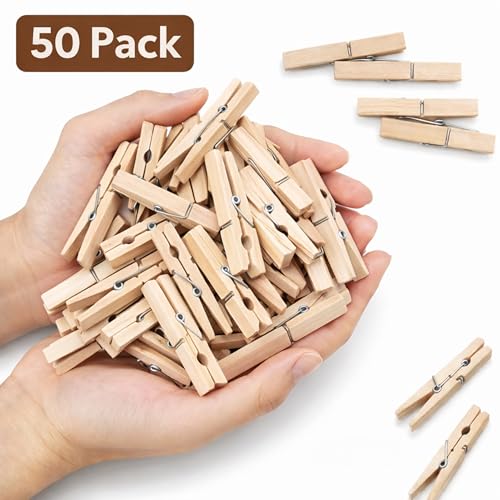 ADAK 50 Pack Large Wooden Clothespins, 2.9 Inch Heavy Duty Laundry Clips