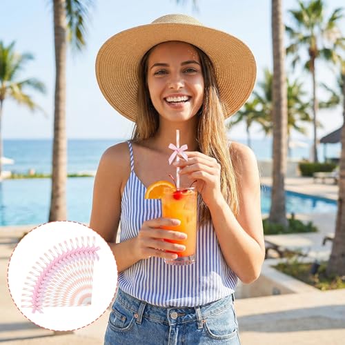 20 Pcs Pink Bow Paper Straws - Eco-Friendly 7.7" Straws for Parties