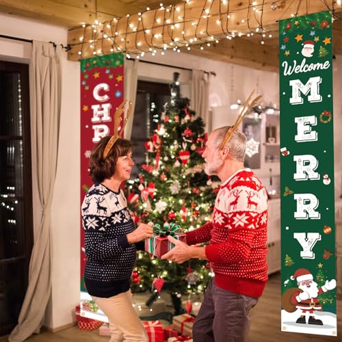 Merry Christmas Porch Banner Sign Set - Outdoor Holiday Yard & Door Decor