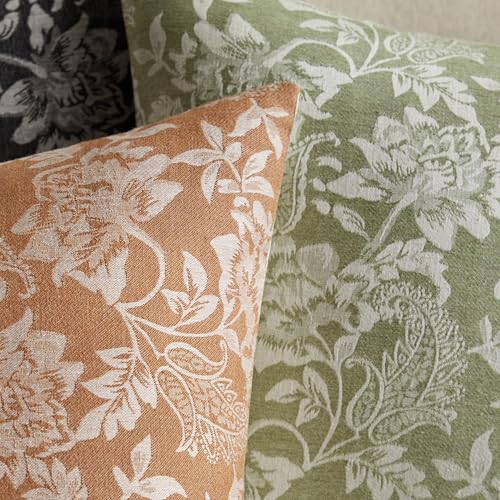 Floral Jacquard Throw Pillow Covers, 18x18 Caramel Cotton Set of 2
