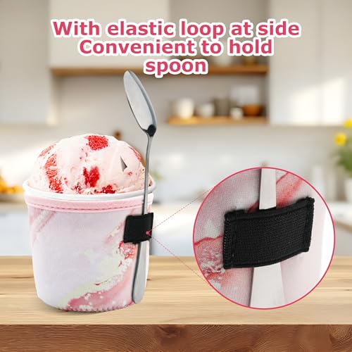 Pint Size Ice Cream Sleeves - Cozy 4 Pack A Neoprene Covers with Spoon Holder
