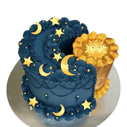 Sun and Moon Cake Topper with Acrylic Stars for Birthdays