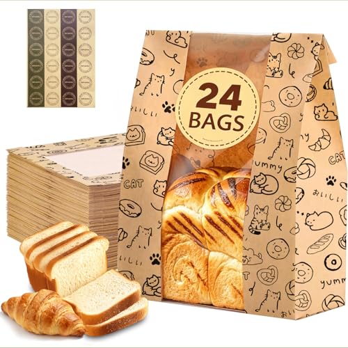 Betkou 24Pcs Bread Bags for Homemade Bread with Window - MBDMao24, Thick & Leak-Proof