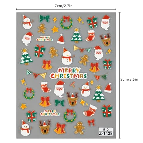 Namrec 5D Embossed Christmas Nail Art Stickers - Santa & Snowman Decals (2 Sheets)