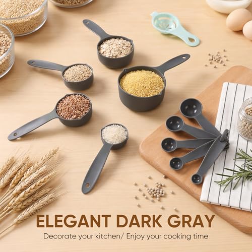 ELASO 11-Piece Measuring Cups and Spoons Set with V-Spout - Gray